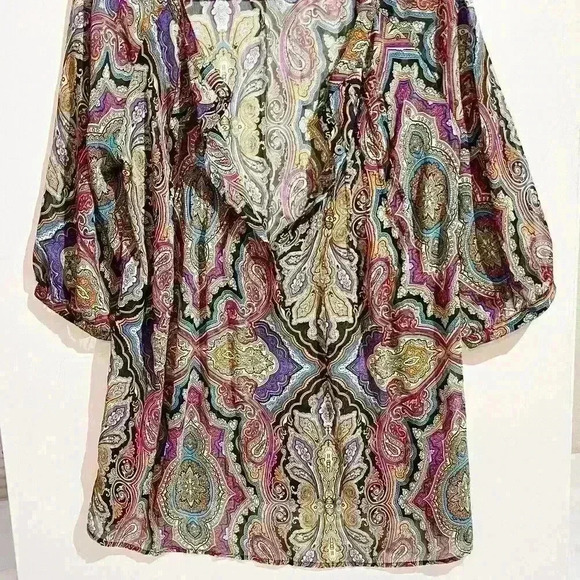Nicole by Nicole Miller Top Blouse Chiffon Womens Size Large Sheer Geometric - Picture 9 of 14
